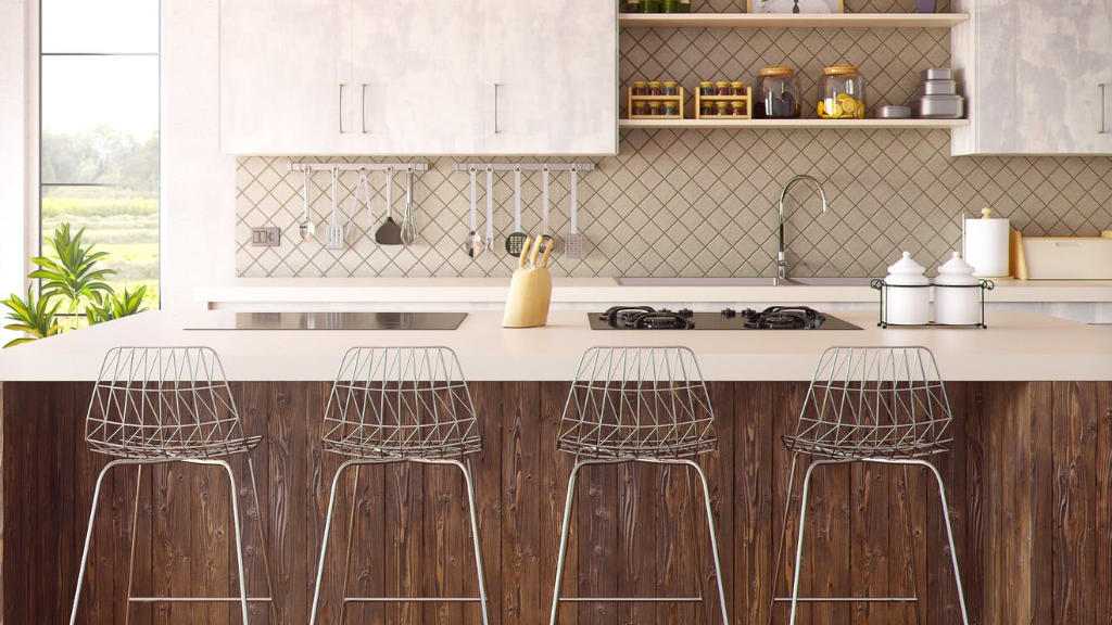 Luxurious marble finishes in a modern dream home kitchen.
